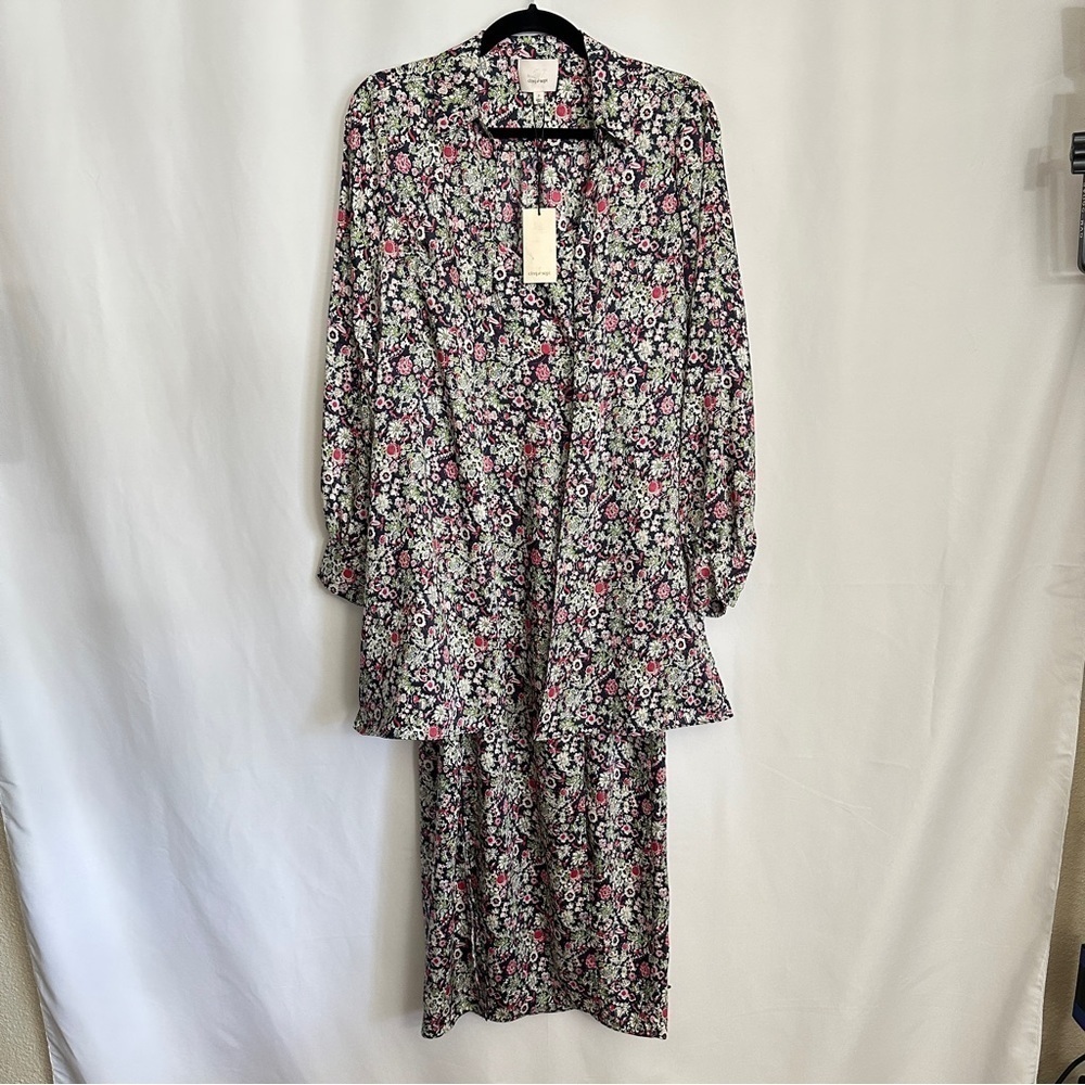 NWT Cinq A Sept Anthropologie Floral Print Layered Dress Tie Up Shacket sz 2 - Picture 3 of 16
